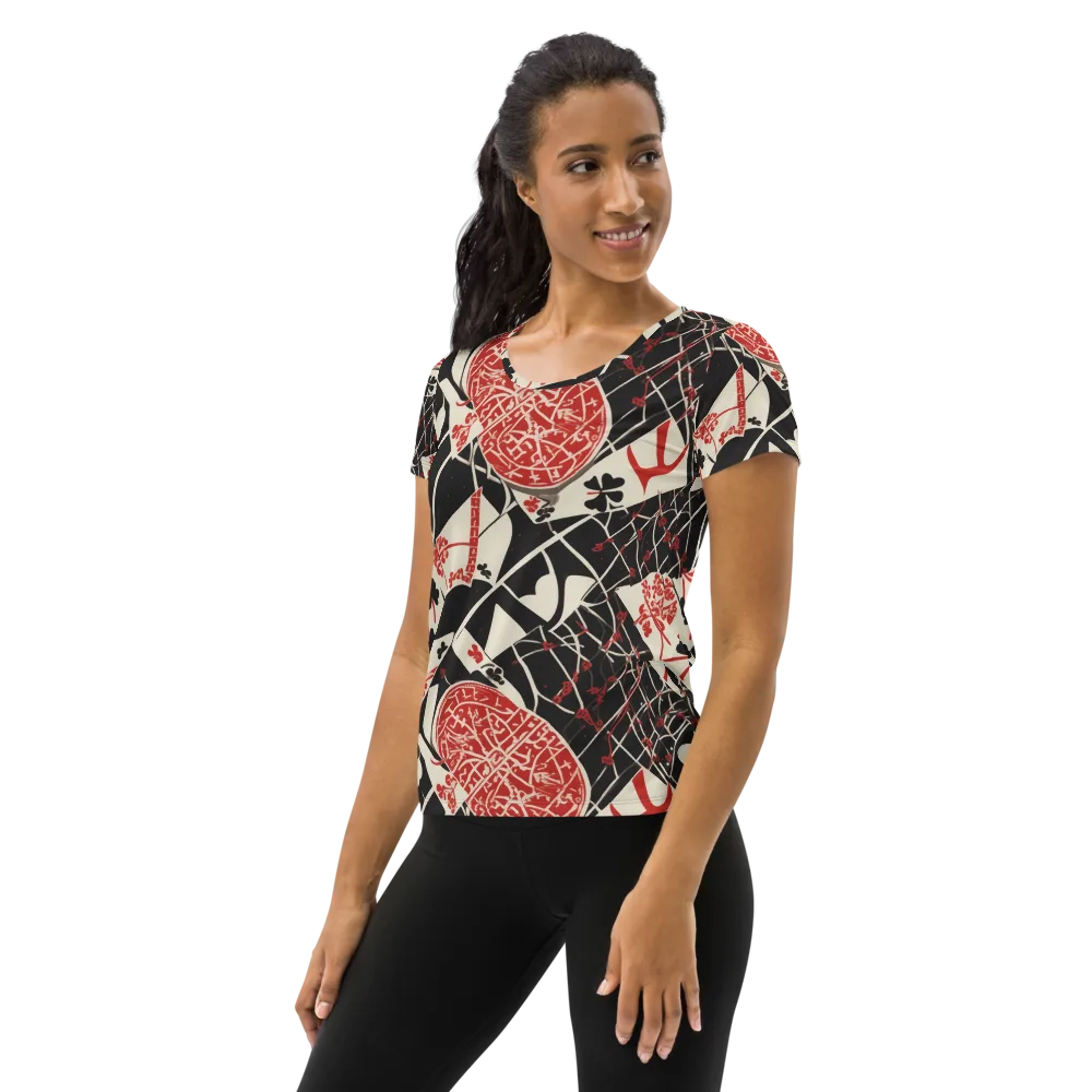 Red Queen's Shuffle on Women's Athletic T-Shirt — Left