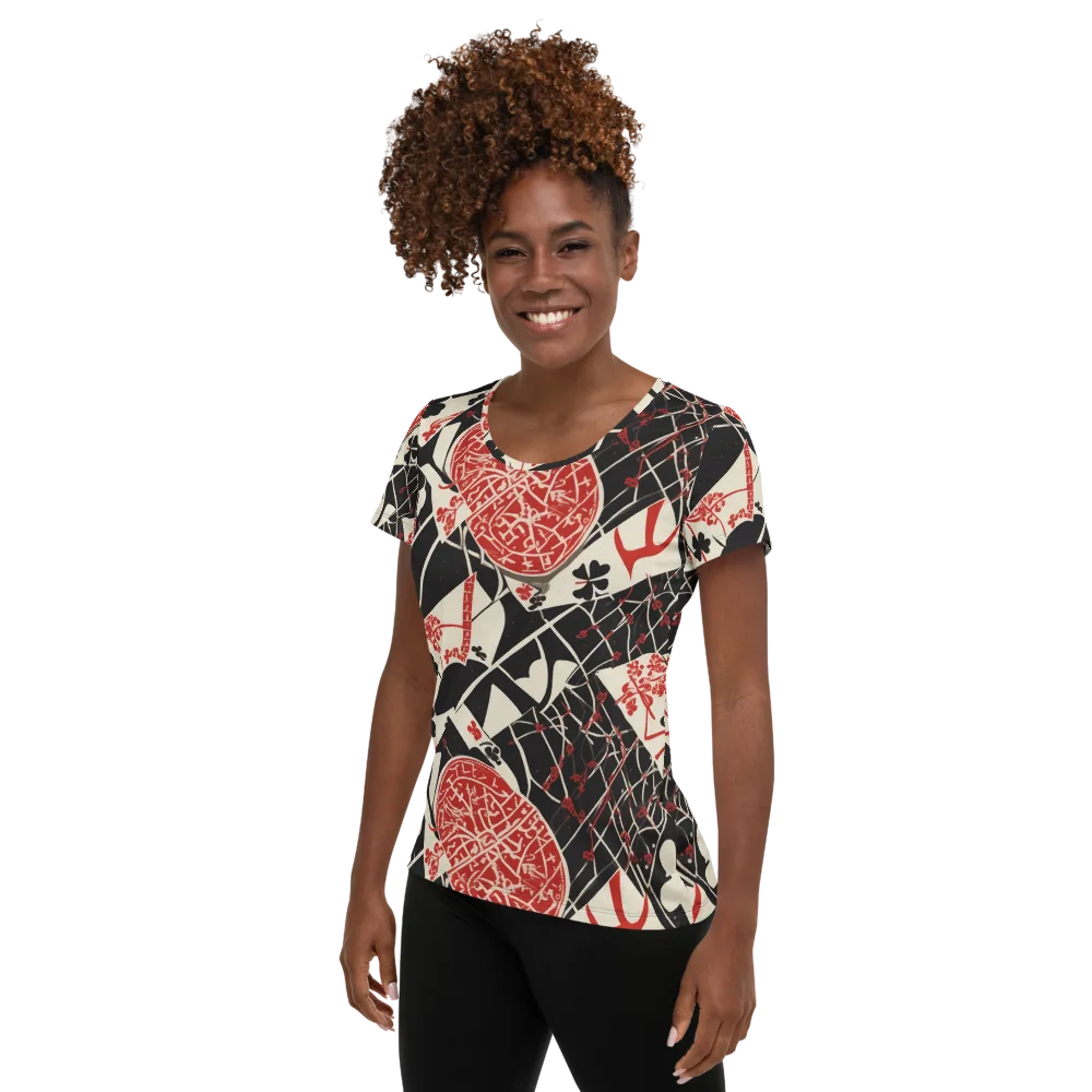 Red Queen's Shuffle on Women's Athletic T-Shirt — Left