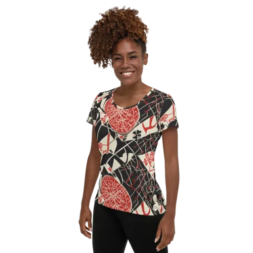 Red Queen's Shuffle on a Women's Athletic T-Shirt
