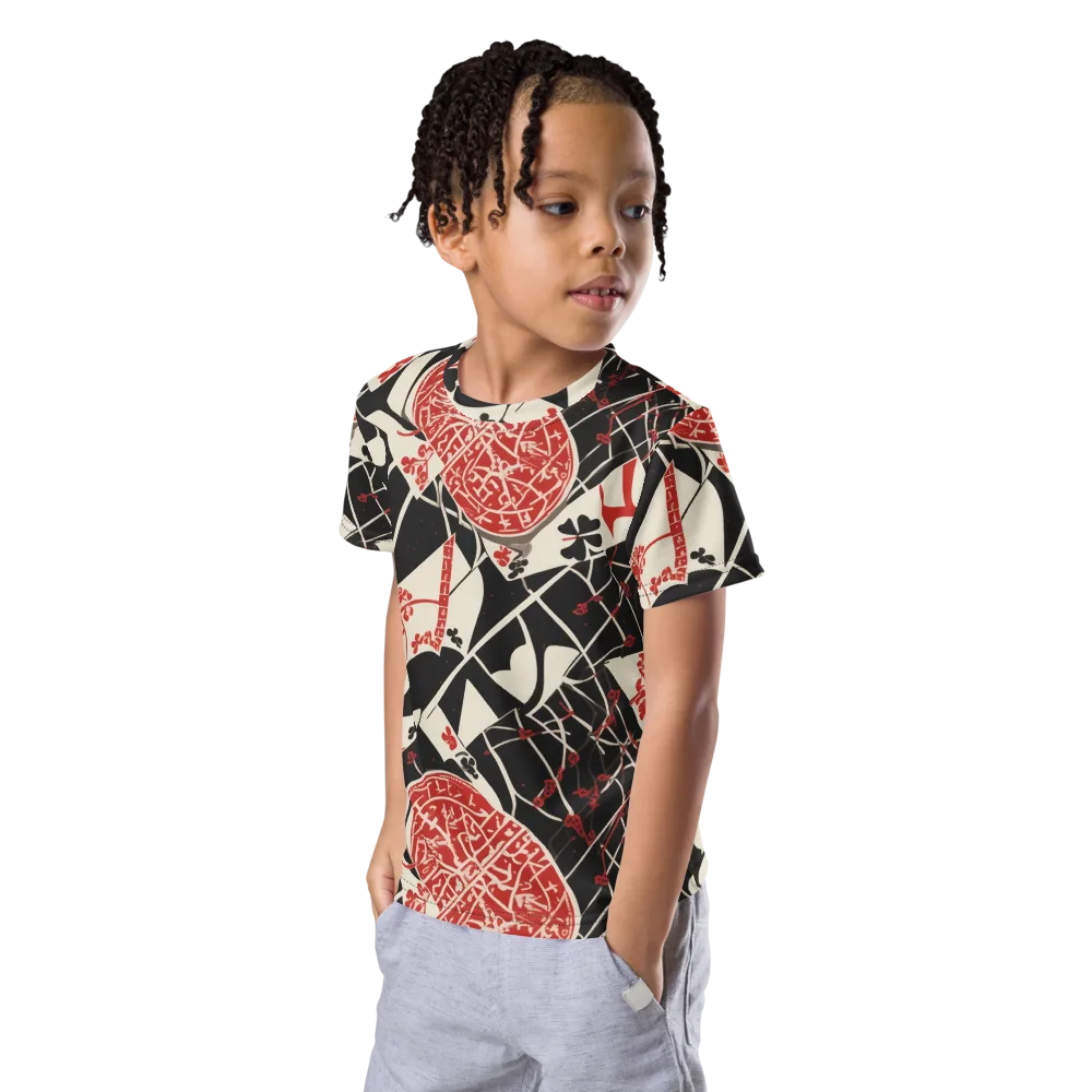 Red Queen's Shuffle on Kids Crew Neck T-Shirt — Left Front