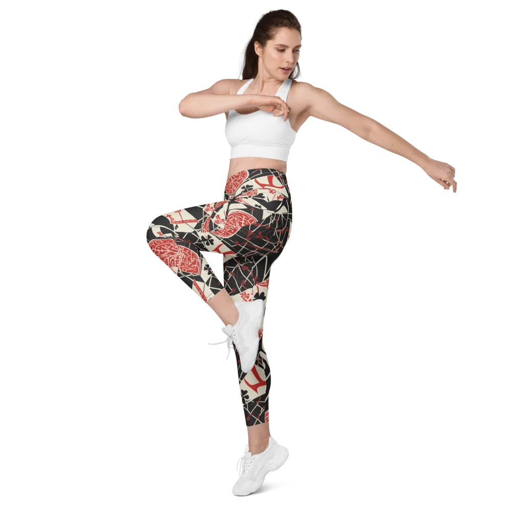 Red Queen's Shuffle on Leggings with Pockets — Left Front