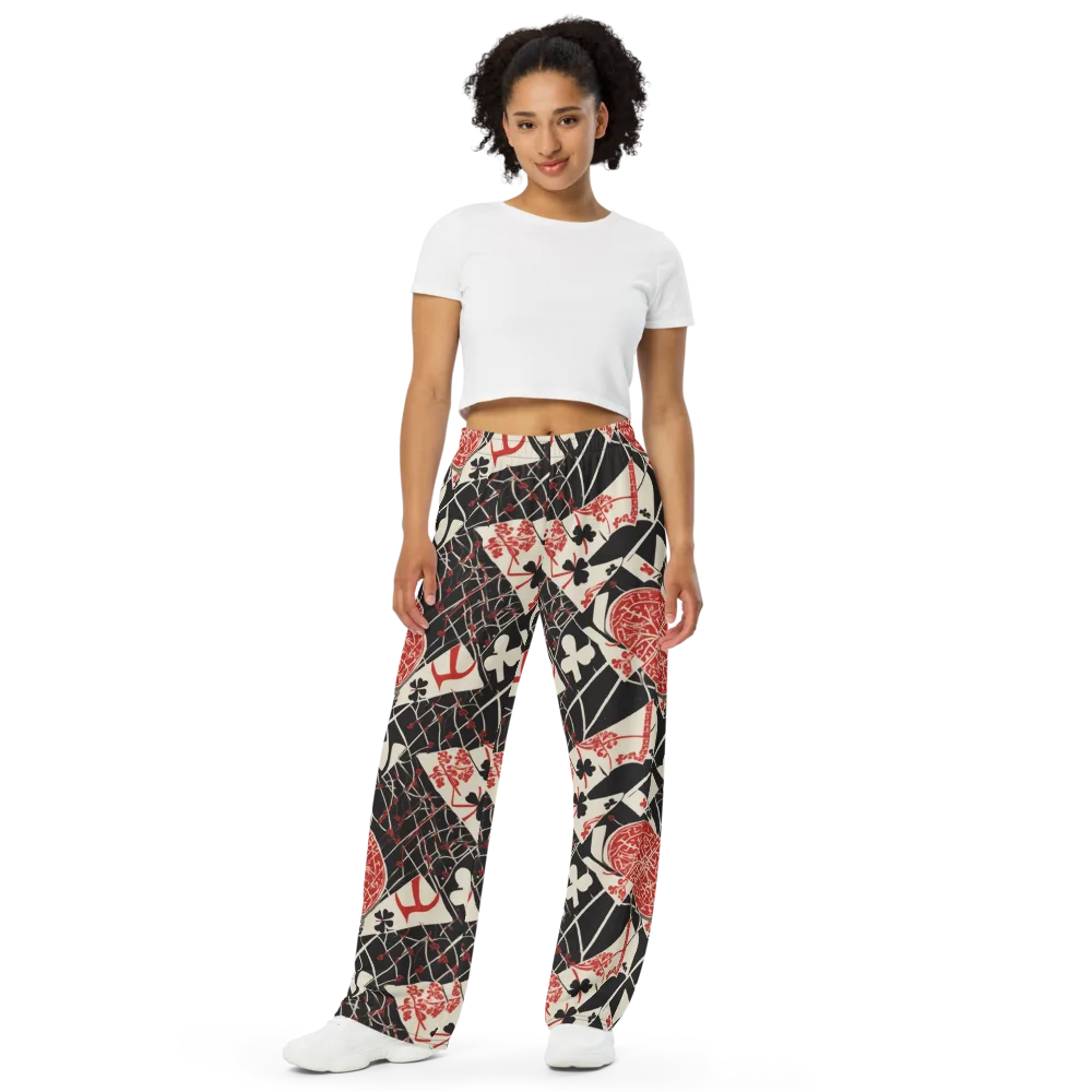 Red Queen's Shuffle on Wide-Leg Pants — Front