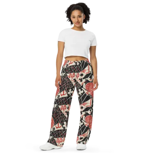 Red Queen's Shuffle on a Wide-Leg Pants