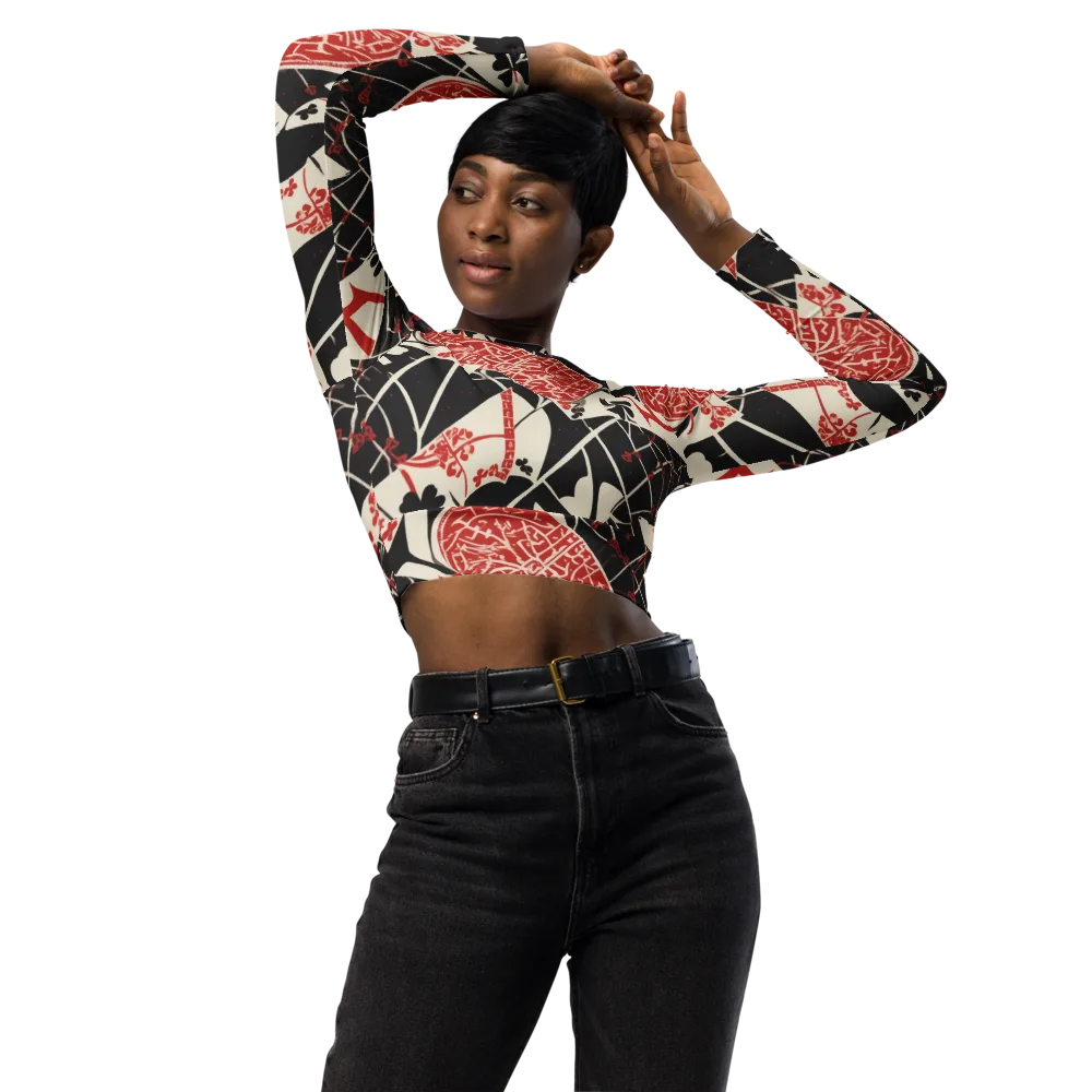 Red Queen's Shuffle on Long Sleeve Crop Top — Front