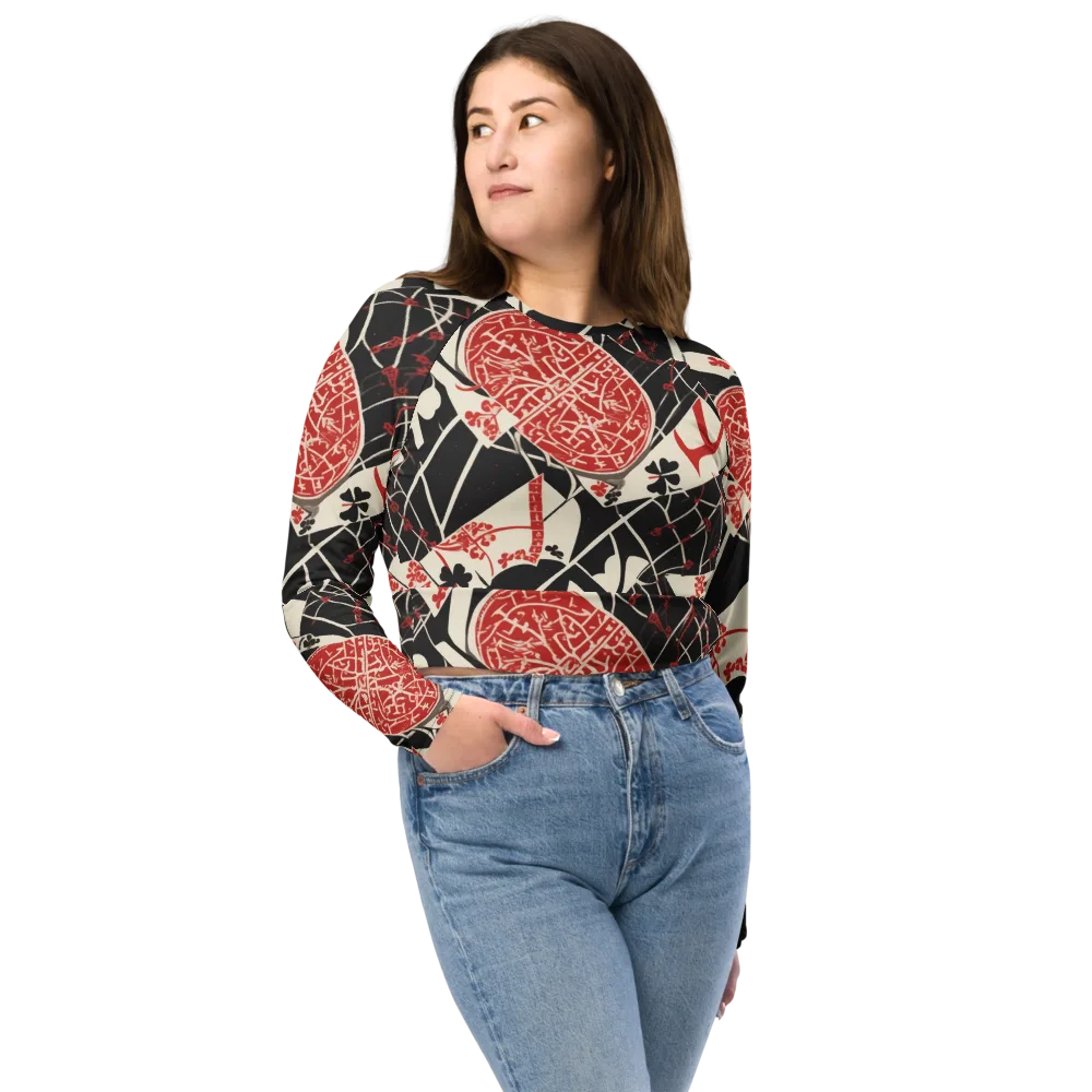 Red Queen's Shuffle on Long Sleeve Crop Top — Front