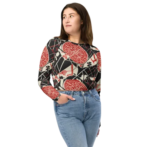 Red Queen's Shuffle on a Long Sleeve Crop Top