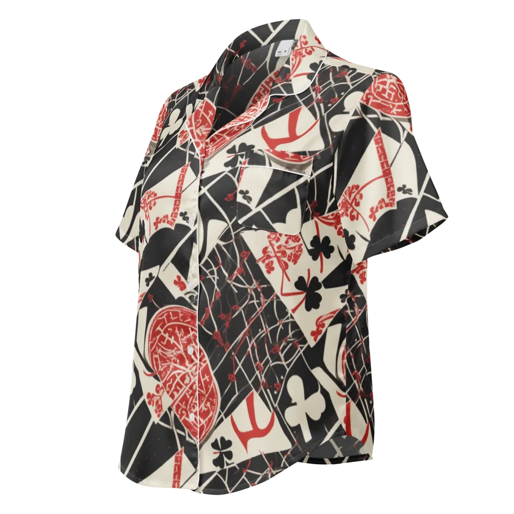 Red Queen's Shuffle on Women's Short Sleeve Pajama Top — Left Front
