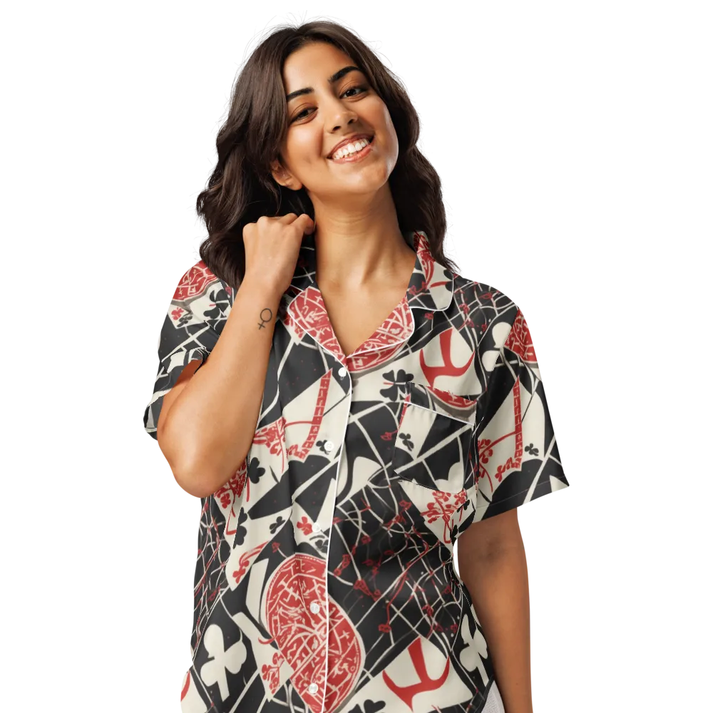 Red Queen's Shuffle on Women's Short Sleeve Pajama Top — Front