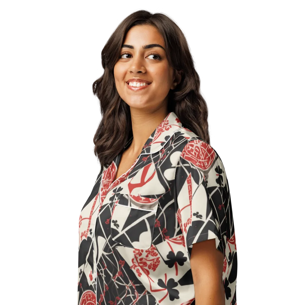 Red Queen's Shuffle on Women's Short Sleeve Pajama Top — Left Front