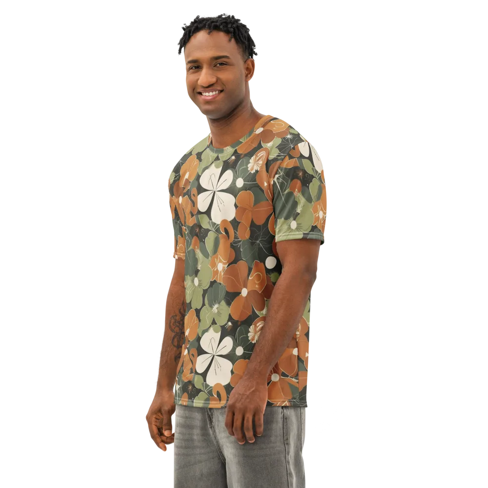 Autumn Bloom Circuit on Men's Cotton Crew Neck T-Shirt — Left Front