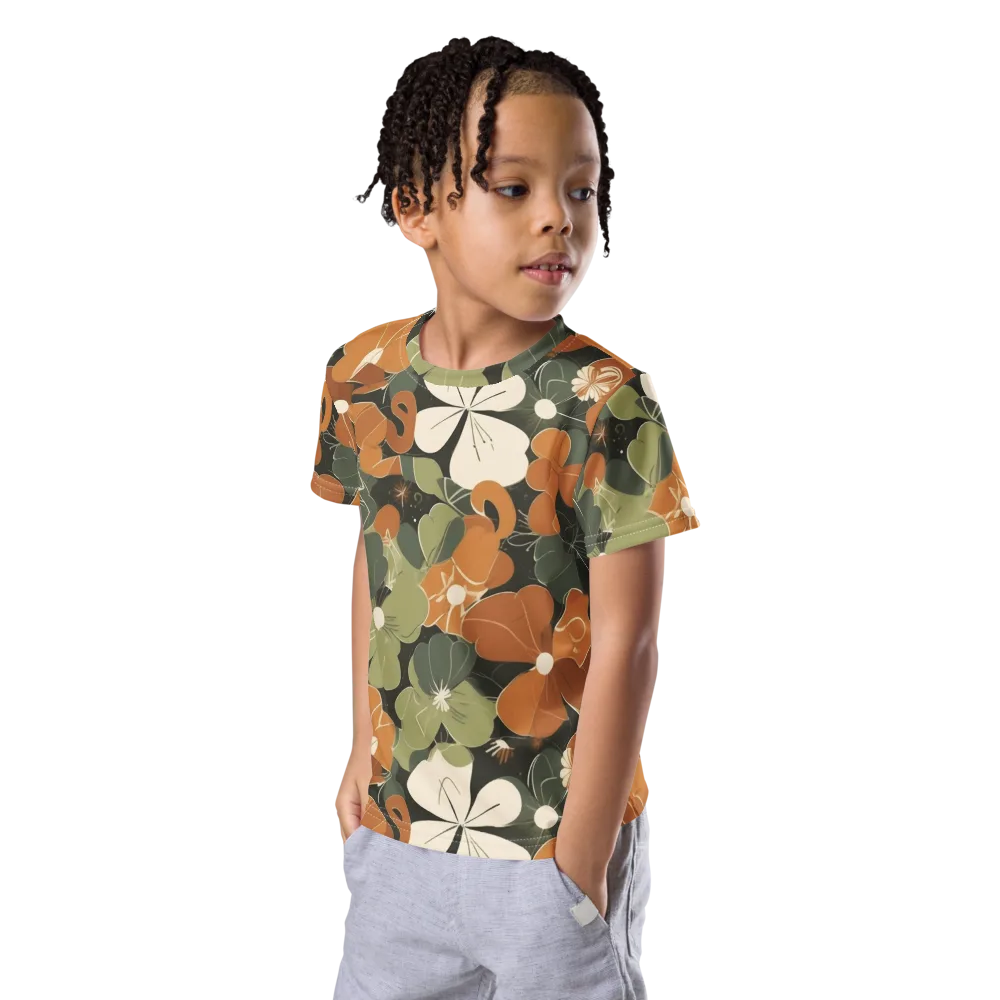 Autumn Bloom Circuit on Kids Crew Neck T-Shirt — Left Front