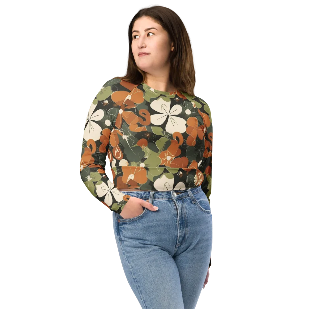 Autumn Bloom Circuit on Long Sleeve Crop Top — Front
