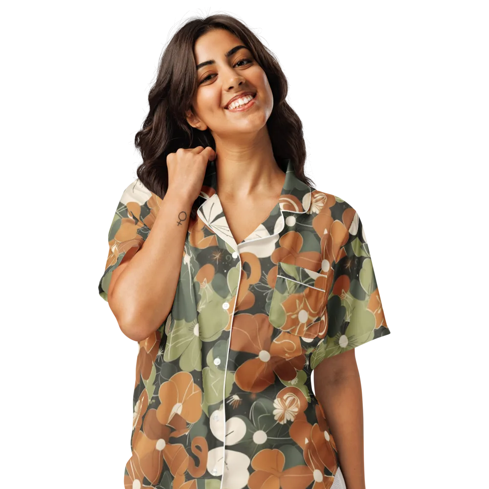 Autumn Bloom Circuit on Women's Short Sleeve Pajama Top — Front
