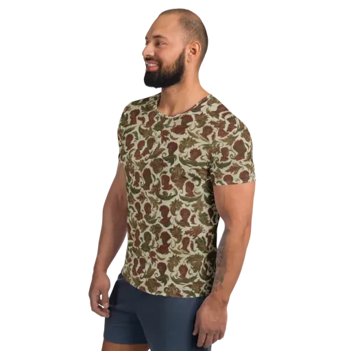 Laurel Portraits on a Men's Athletic T-Shirt