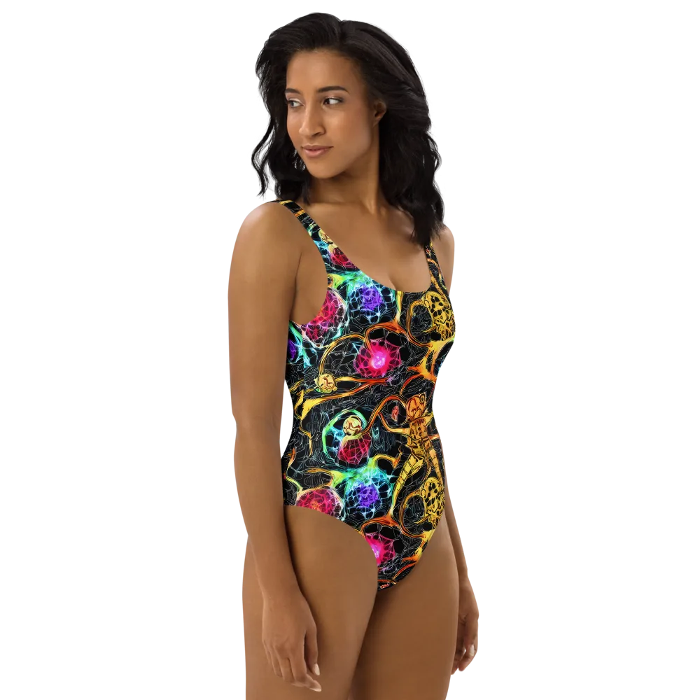 Psychedelic Pulsar on One-Piece Swimsuit — Right