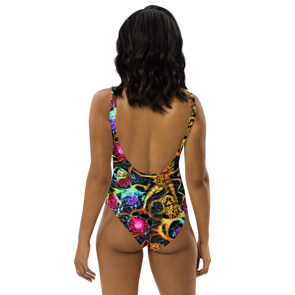 Psychedelic Pulsar on One-Piece Swimsuit — Back