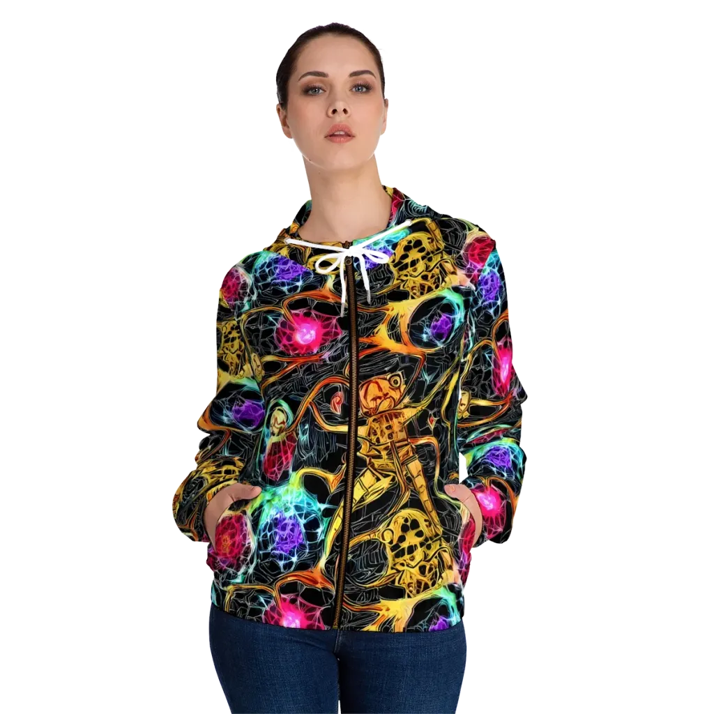 Psychedelic Pulsar on Women's Full-Zip Hoodie — Front On Person
