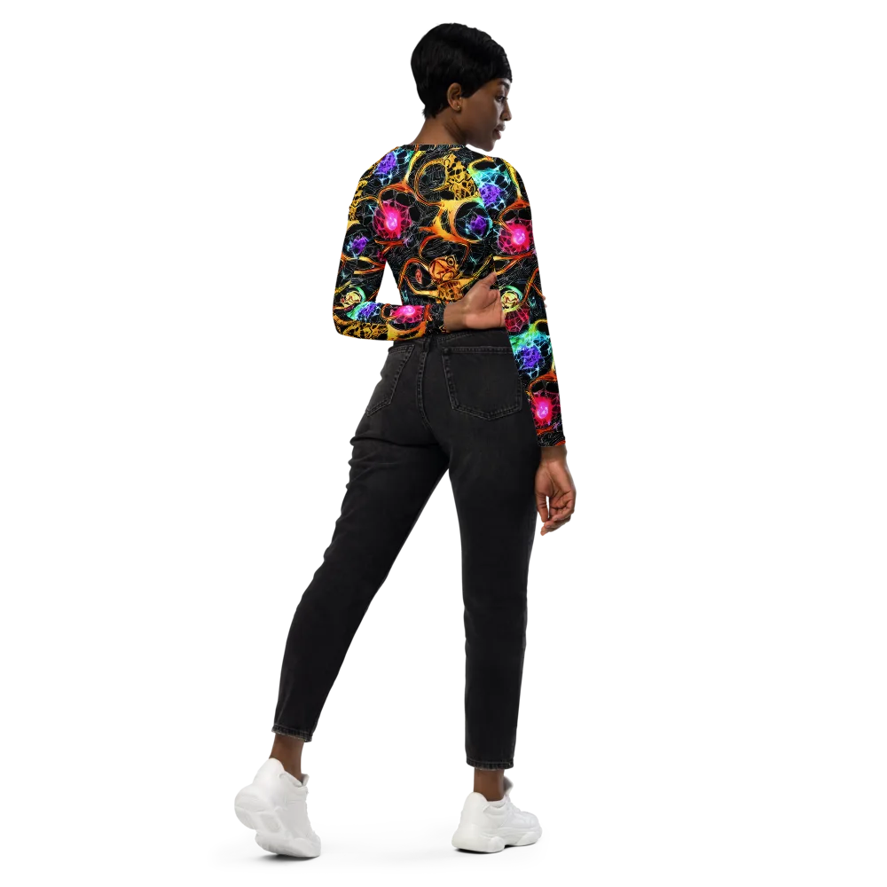 Psychedelic Pulsar on Long Sleeve Crop Top — Right Back