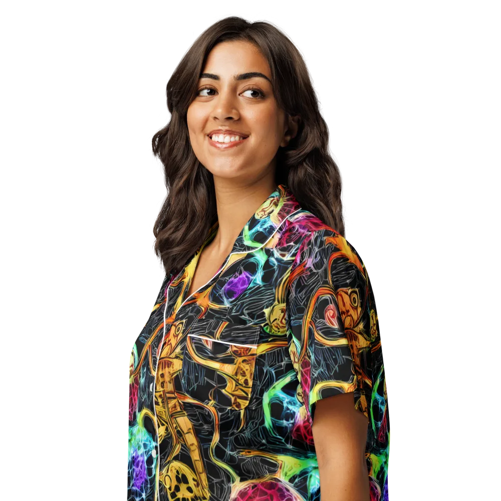 Psychedelic Pulsar on Women's Short Sleeve Pajama Top — Left Front