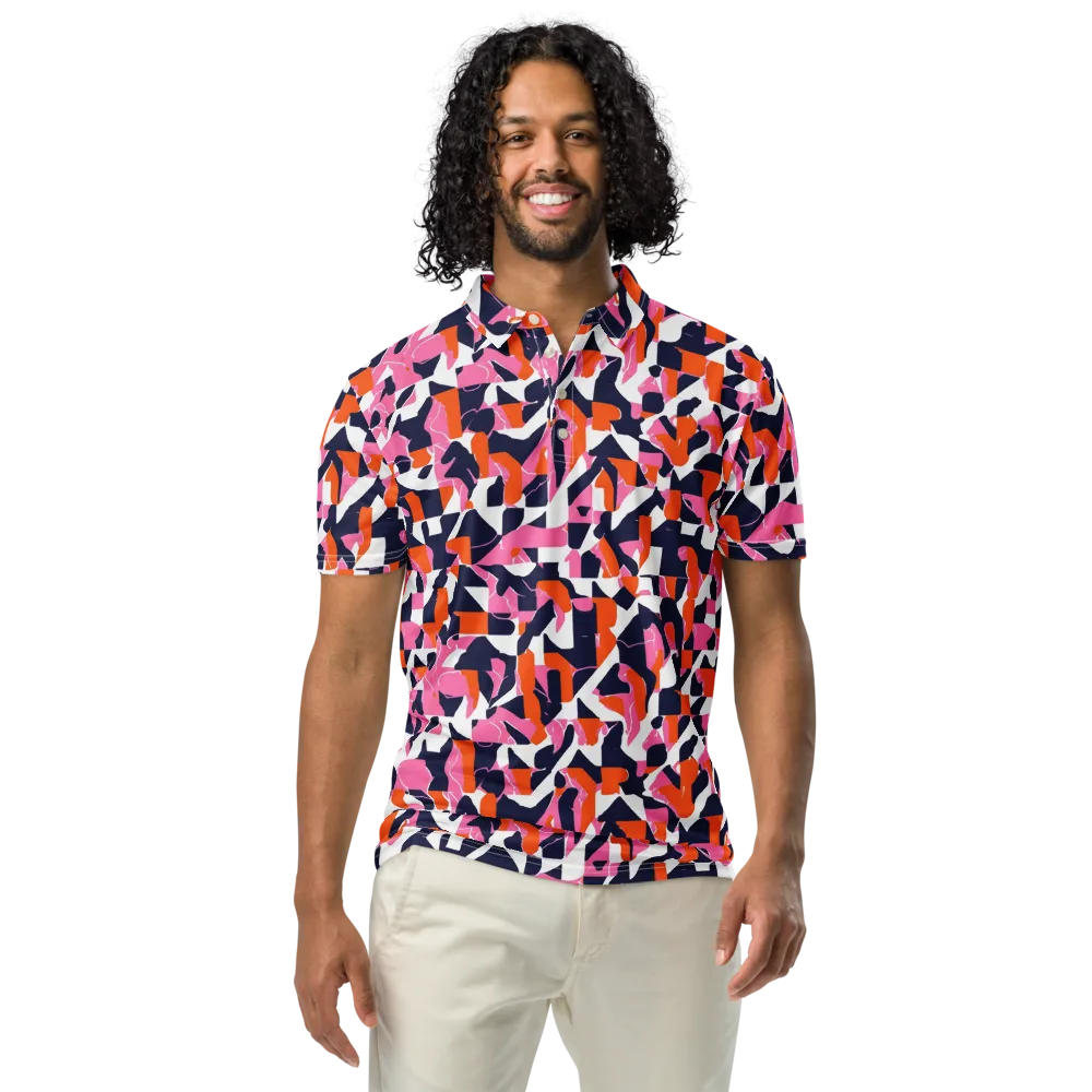 Flamingo Static on Men's Slim Fit Polo Shirt — Front