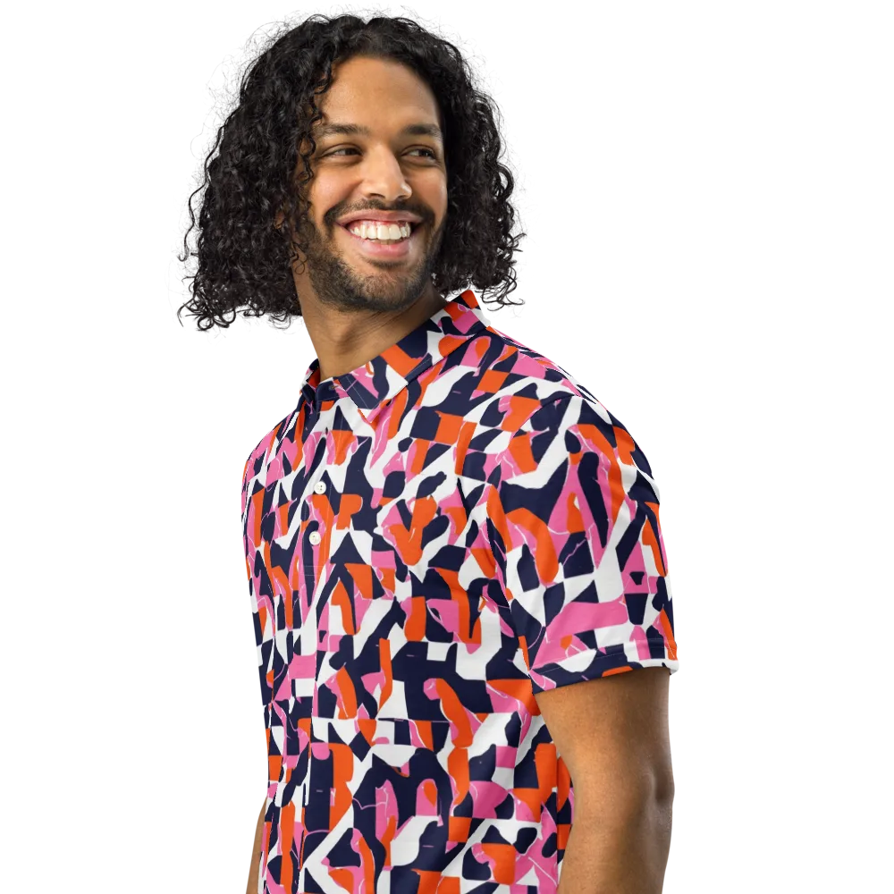Flamingo Static on Men's Slim Fit Polo Shirt — Left Front