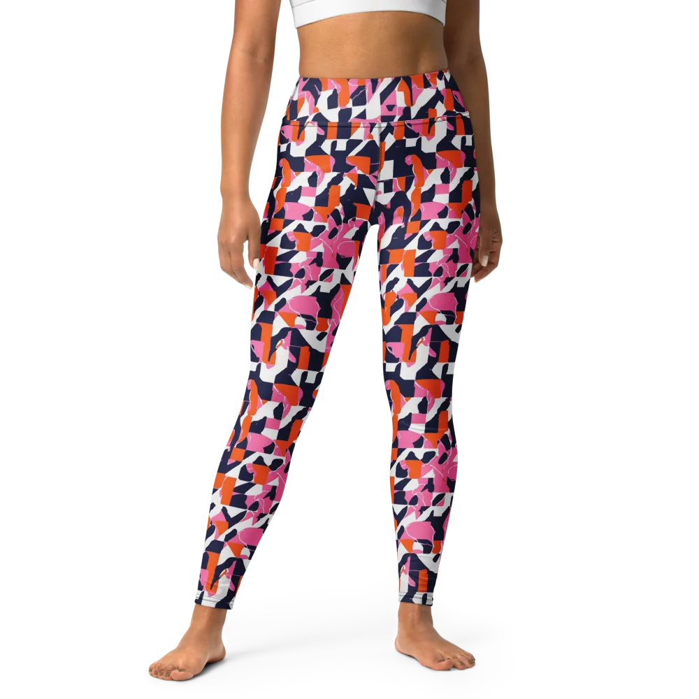 Flamingo Static on Yoga Leggings — Front
