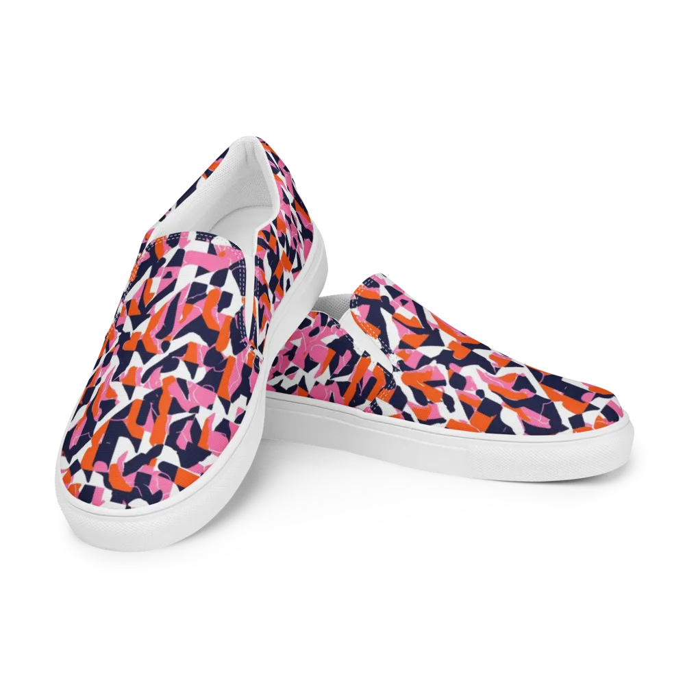 Flamingo Static on Men's Slip-On Canvas Shoes — Left Front