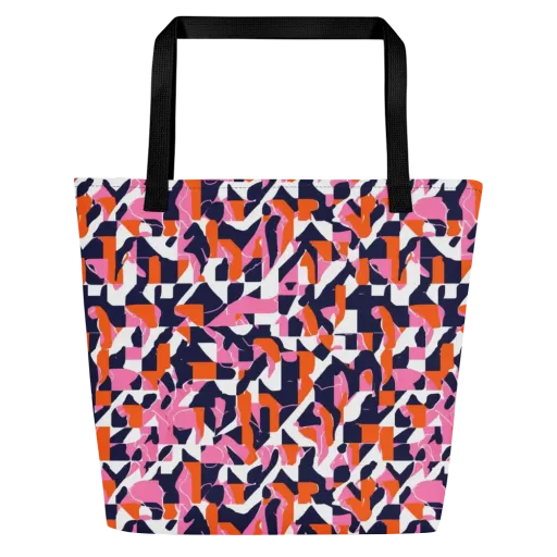 Flamingo Static on a Large Tote Bag W/ Pocket
