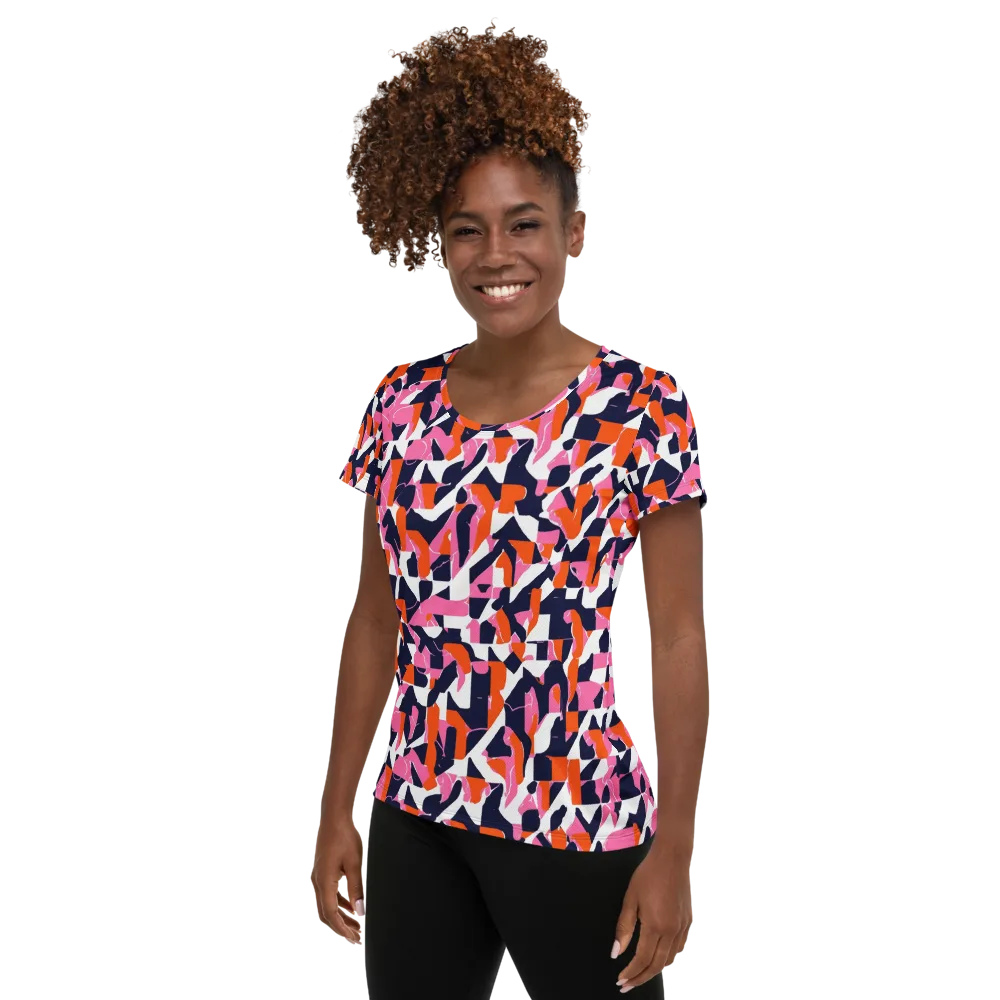 Flamingo Static on Women's Athletic T-Shirt — Left