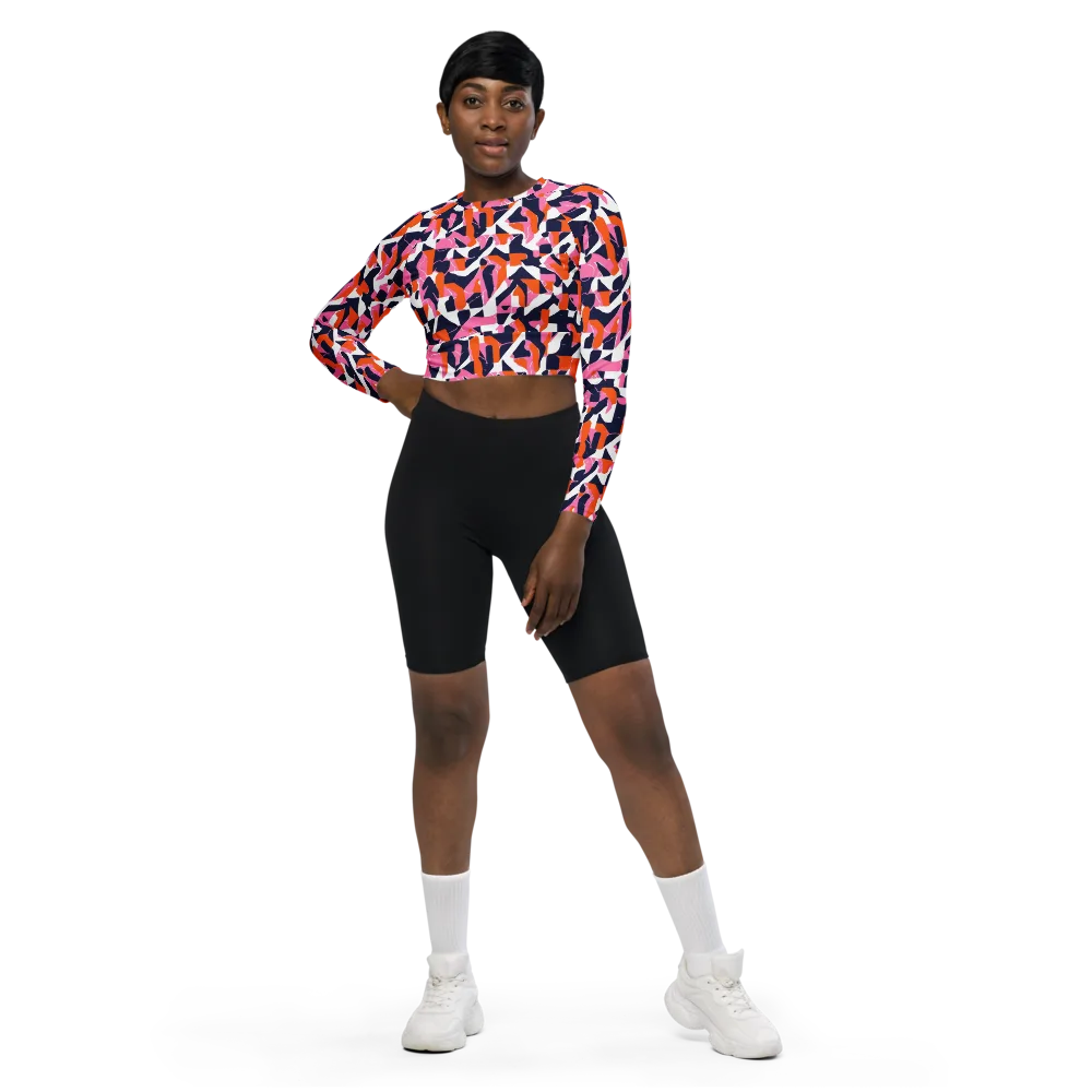 Flamingo Static on Long Sleeve Crop Top — Front