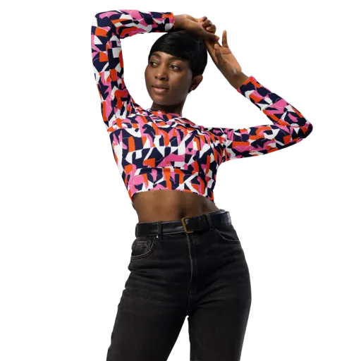 Flamingo Static on a Long Sleeve Crop Top