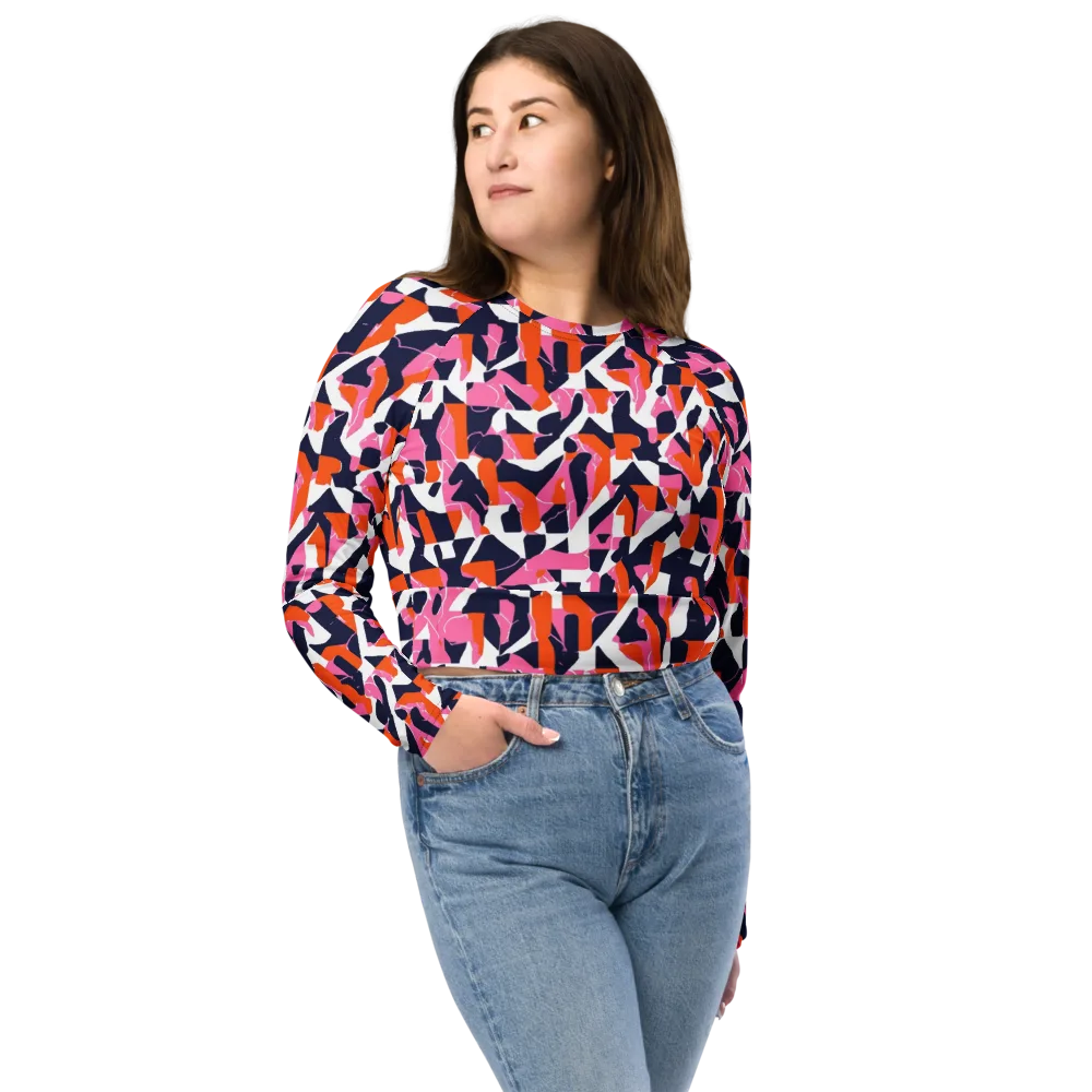 Flamingo Static on Long Sleeve Crop Top — Front
