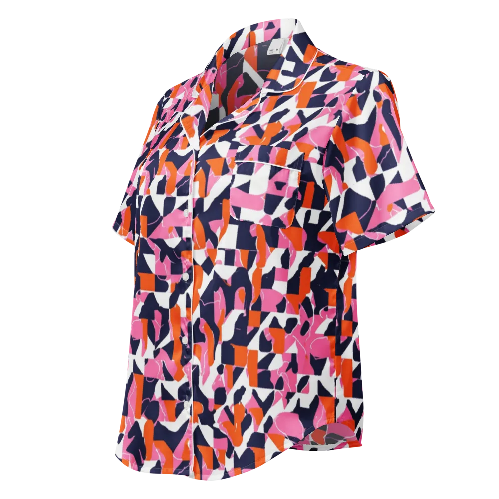 Flamingo Static on Women's Short Sleeve Pajama Top — Left Front