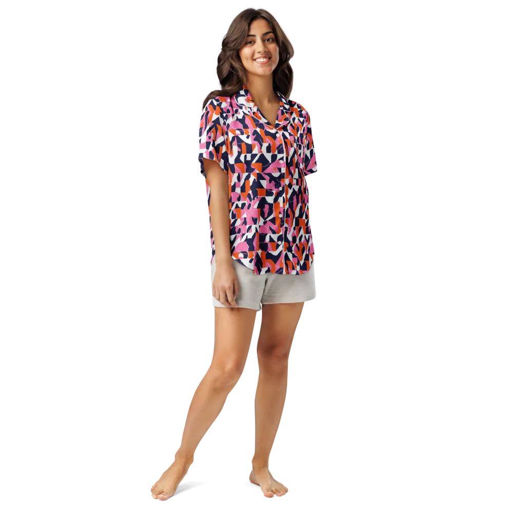 Flamingo Static on Women's Short Sleeve Pajama Top — Front