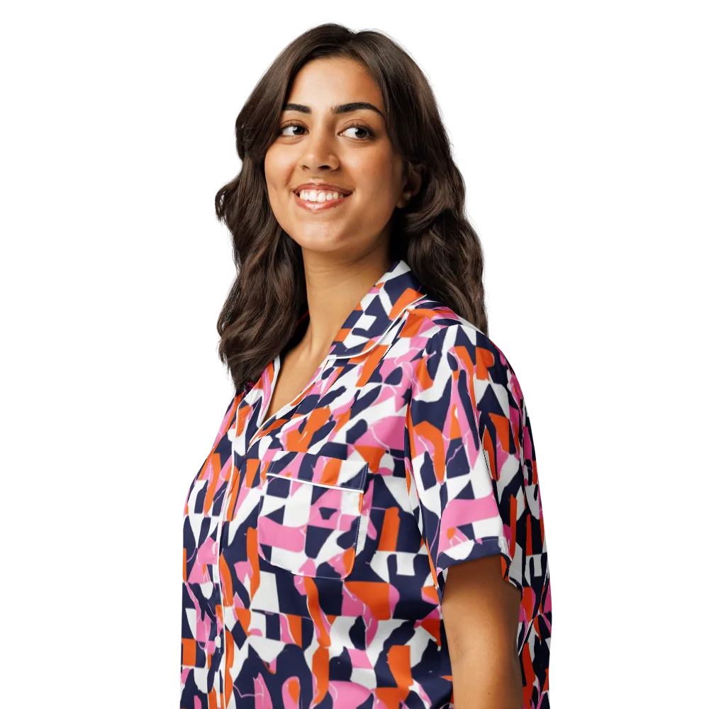 Flamingo Static on Women's Short Sleeve Pajama Top — Left Front