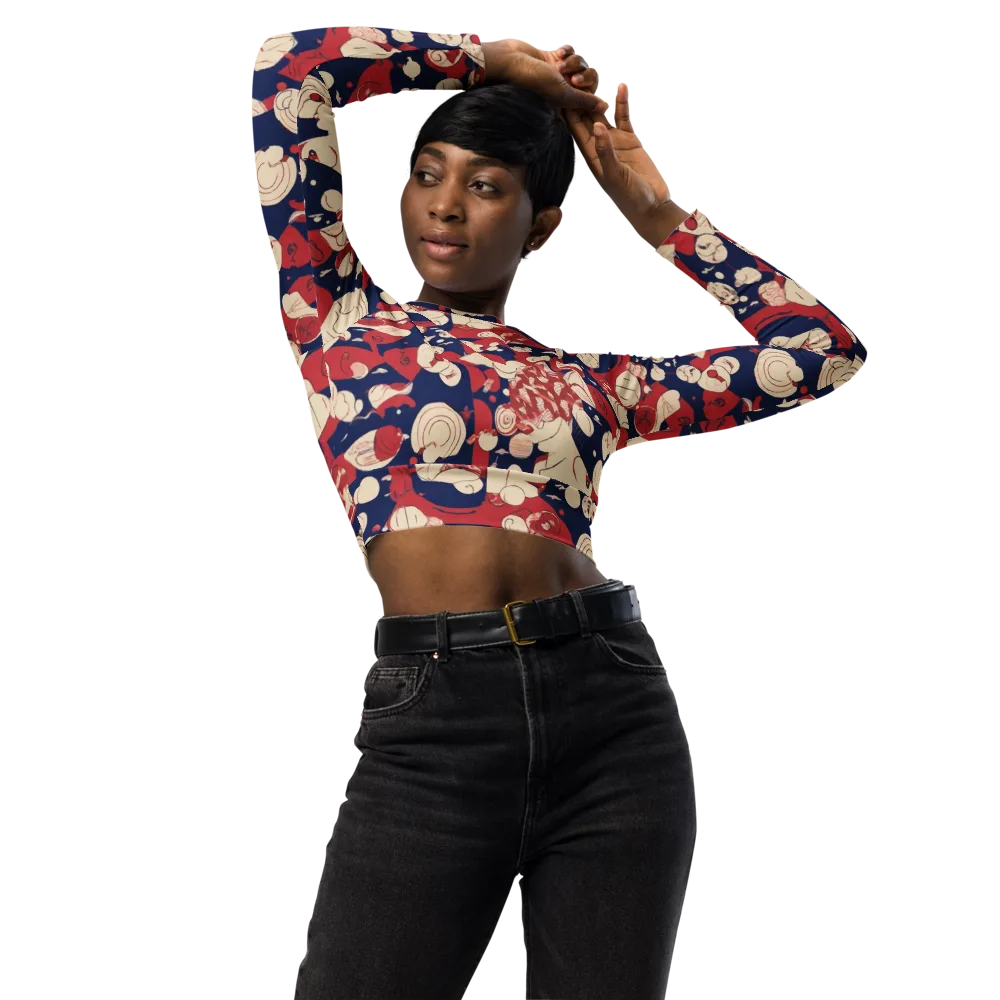 Crimson Constellation on Long Sleeve Crop Top — Front