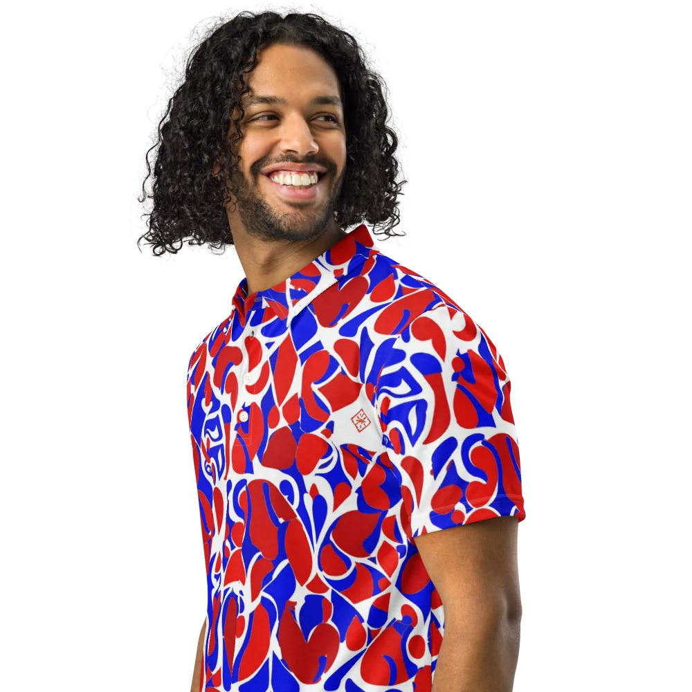 Red Tide Rhapsody on Men's Slim Fit Polo Shirt — Left Front