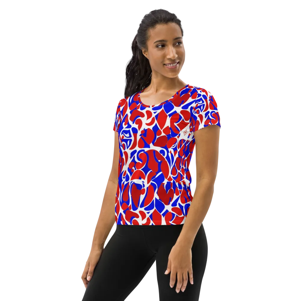 Red Tide Rhapsody on Women's Athletic T-Shirt — Left