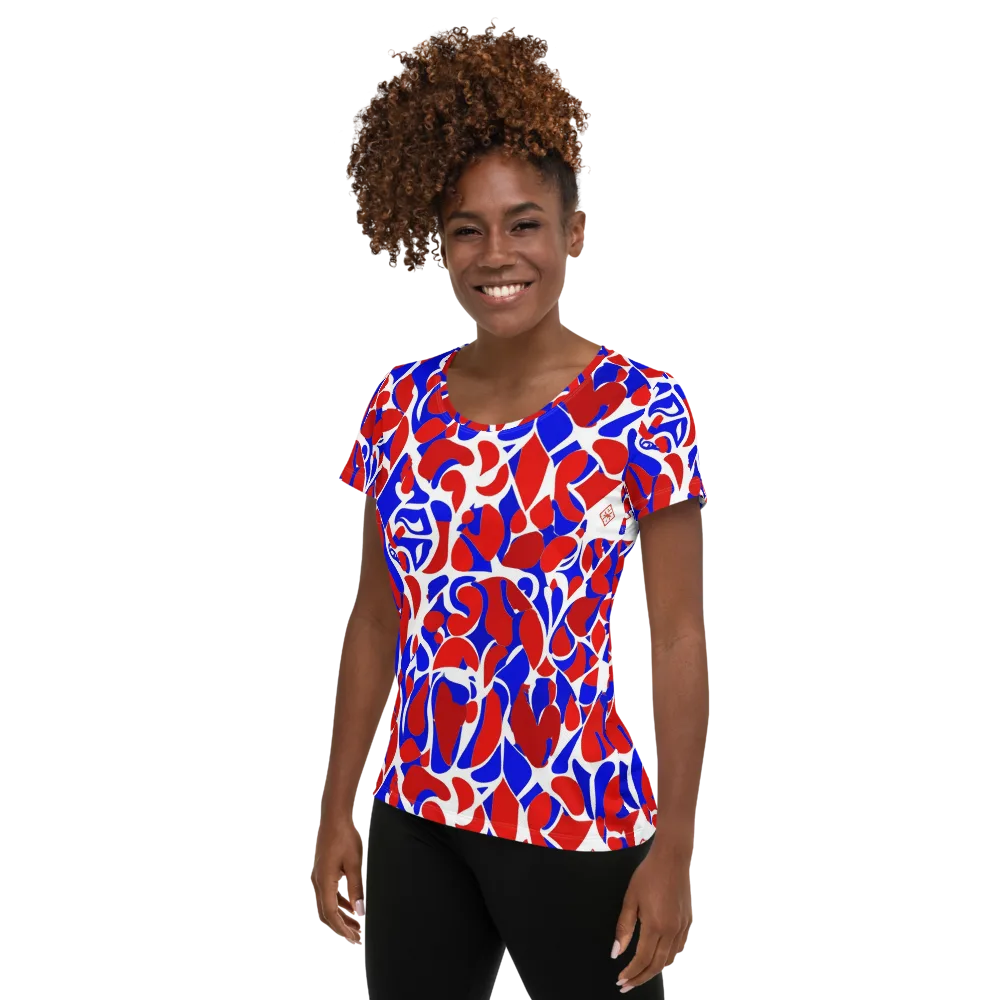 Red Tide Rhapsody on Women's Athletic T-Shirt — Left