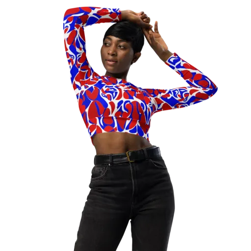Red Tide Rhapsody on a Long Sleeve Crop Top
