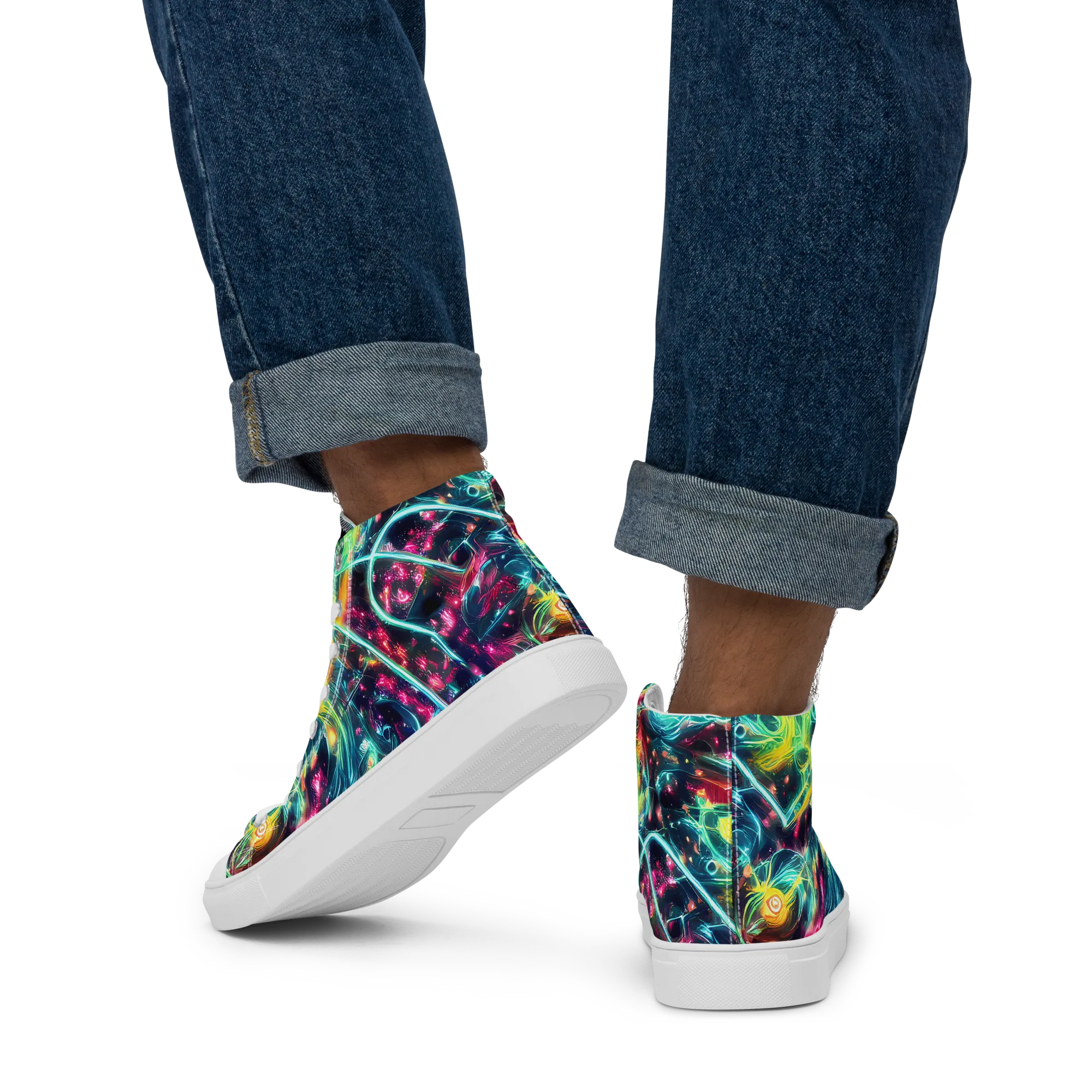 Afterdark Aurora on Men's High Top Canvas Shoes — Back
