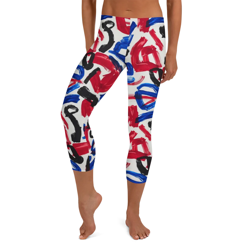 Red White Blue Brushline on Capri Leggings — Front