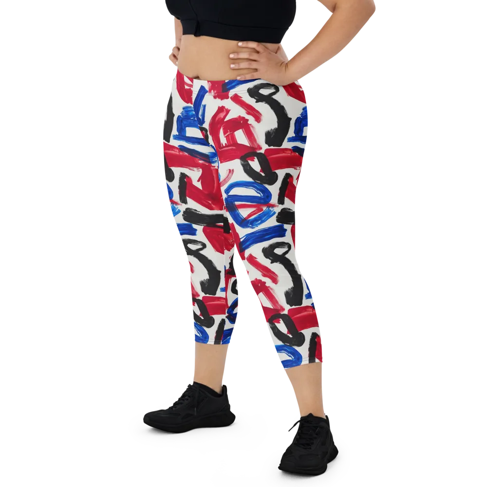 Red White Blue Brushline on Capri Leggings — Front