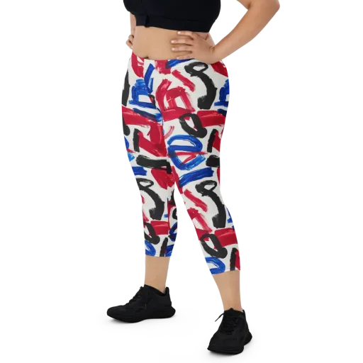 Red White Blue Brushline on a Capri Leggings