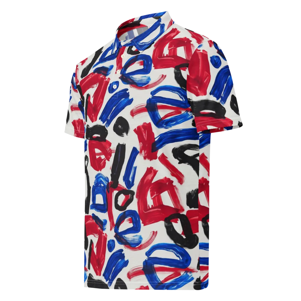Red White Blue Brushline on Men's Slim Fit Polo Shirt — Left Front