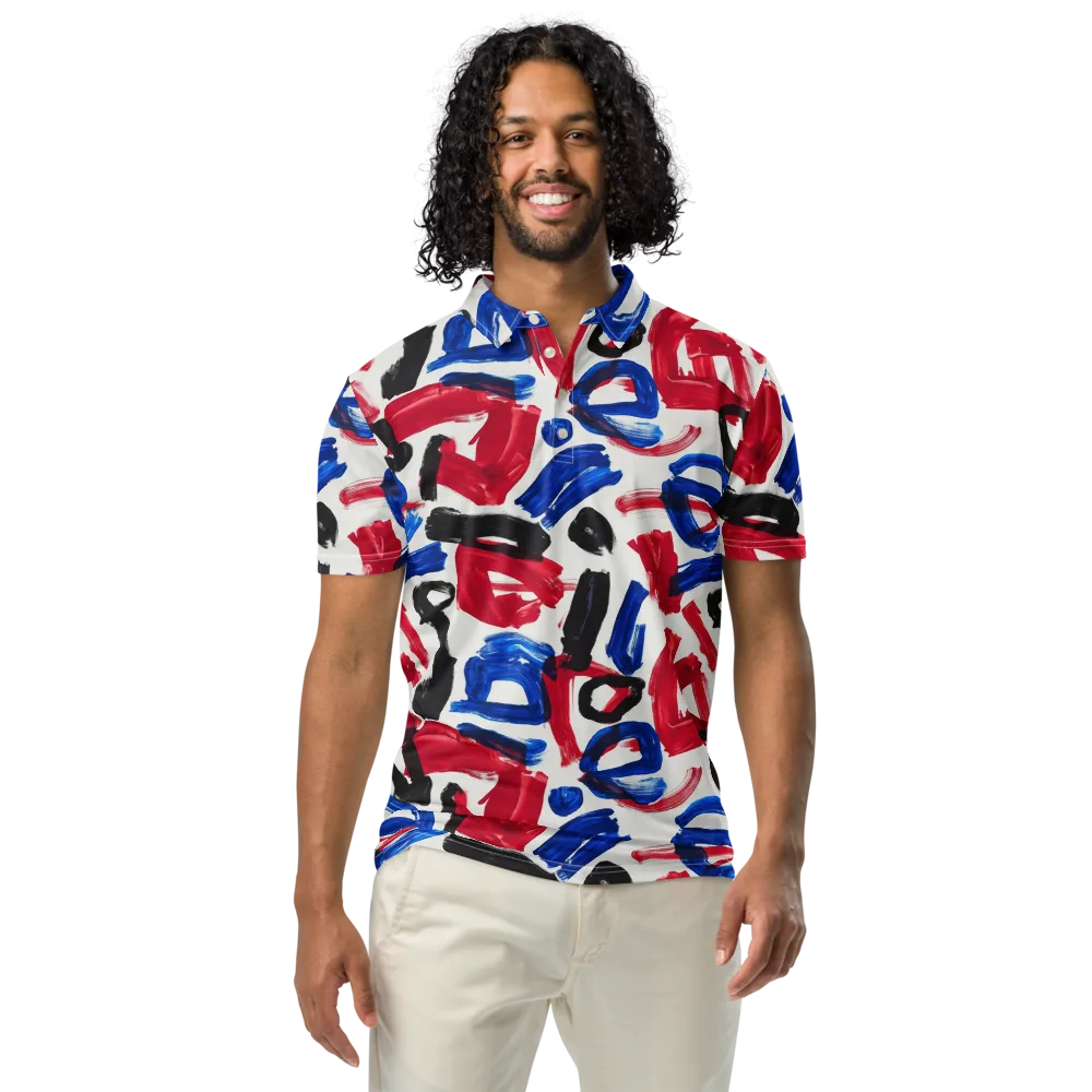 Red White Blue Brushline on Men's Slim Fit Polo Shirt — Front