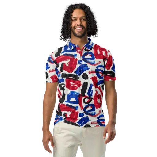 Red White Blue Brushline on a Men's Slim Fit Polo Shirt
