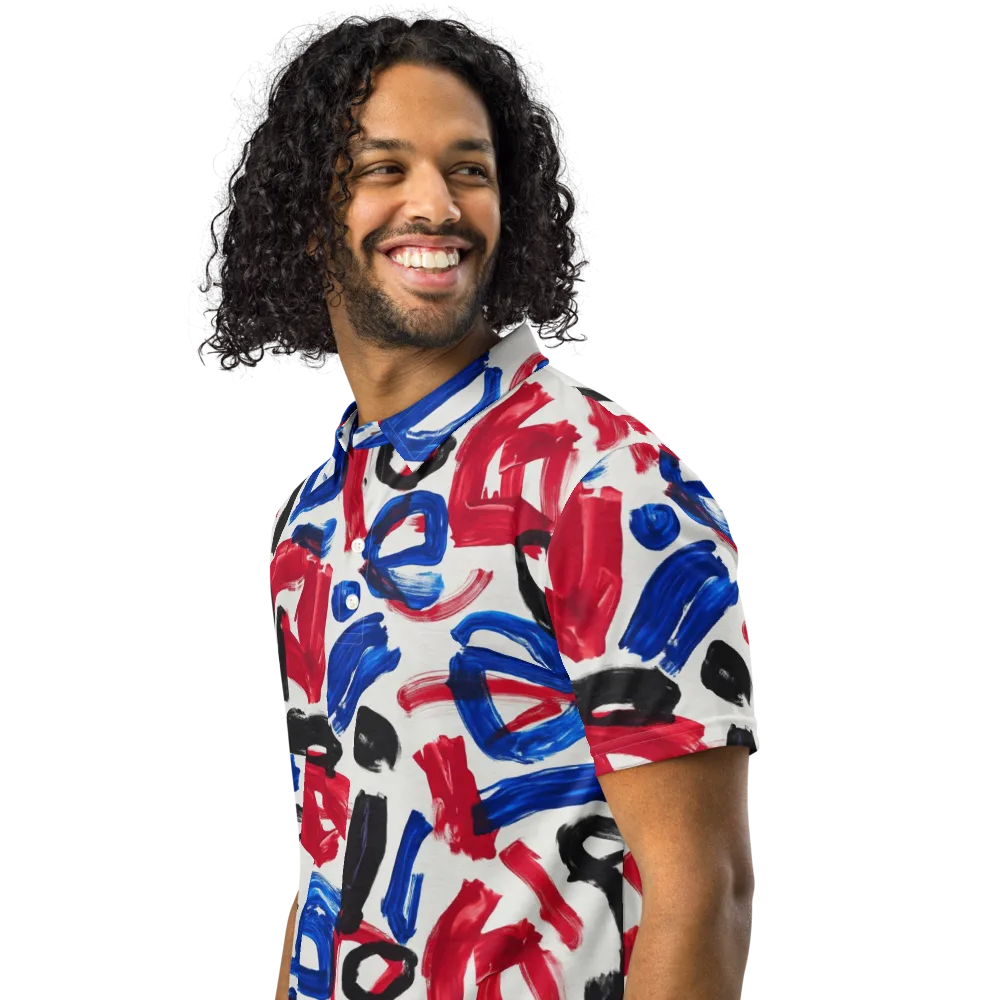 Red White Blue Brushline on Men's Slim Fit Polo Shirt — Left Front