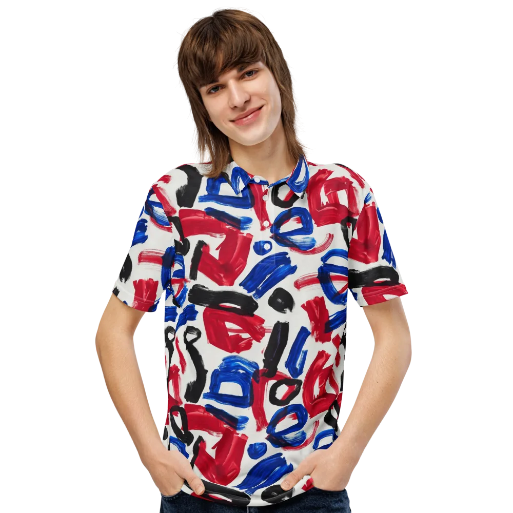 Red White Blue Brushline on Men's Slim Fit Polo Shirt — Front