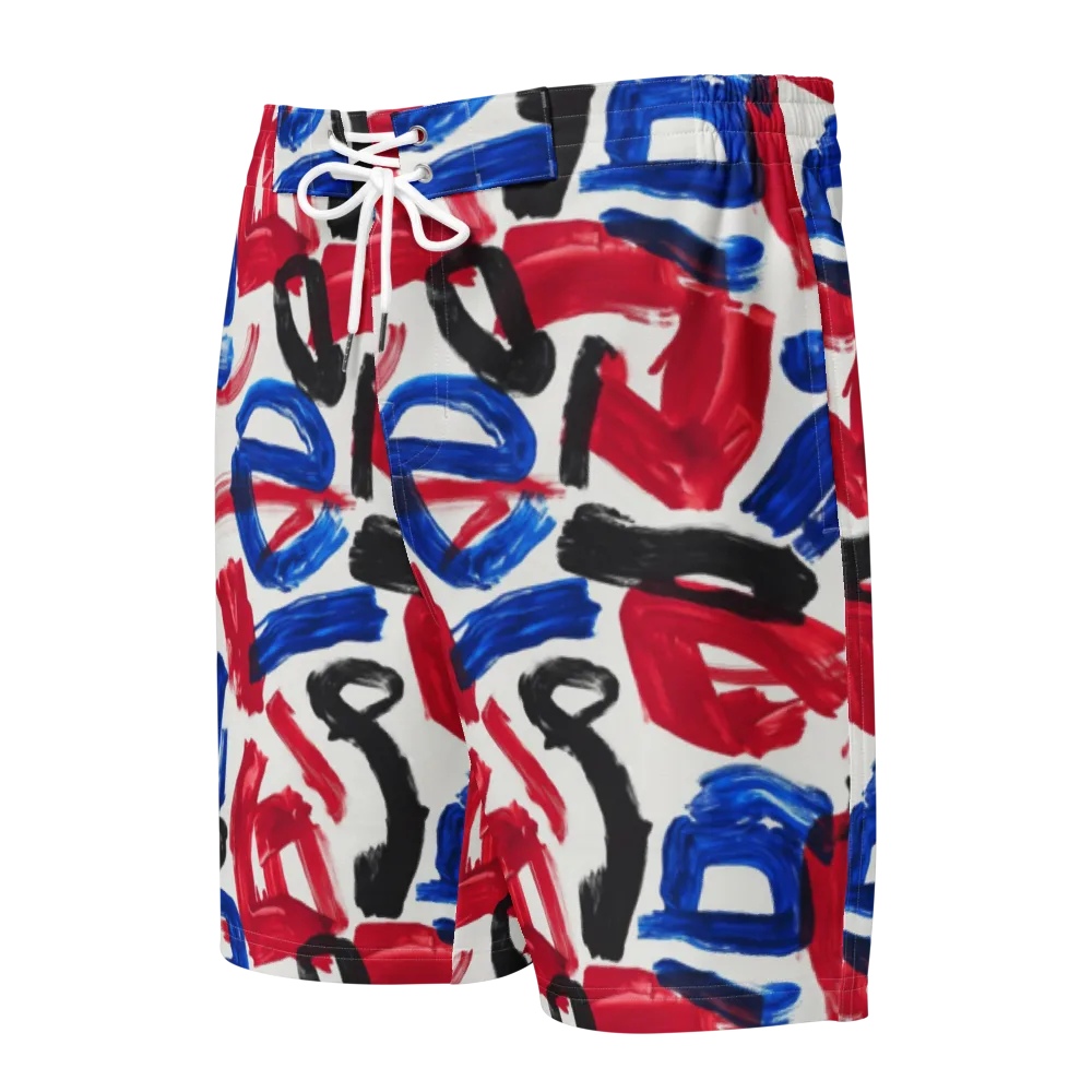 Red White Blue Brushline on Men's Board Shorts — Front